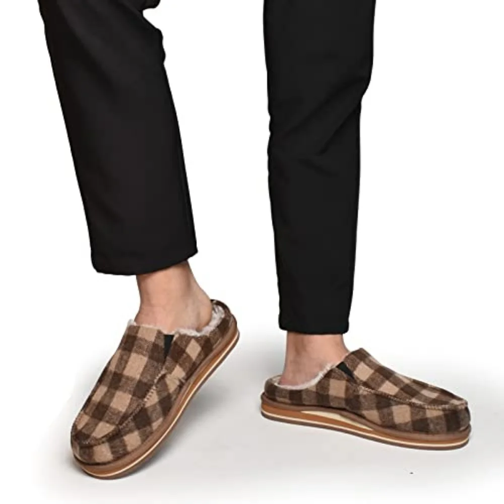 Men’s Anti Slip Cozy Fleece Memory Foam House Slippers - Plaid